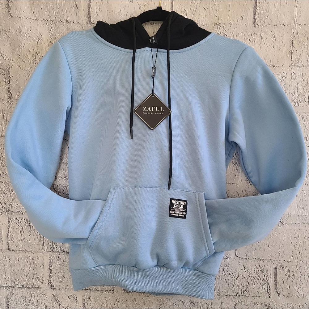 Zaful Forever Young Blue And Black Classic Rostory Child Hoodie SZ 6 NWT‎